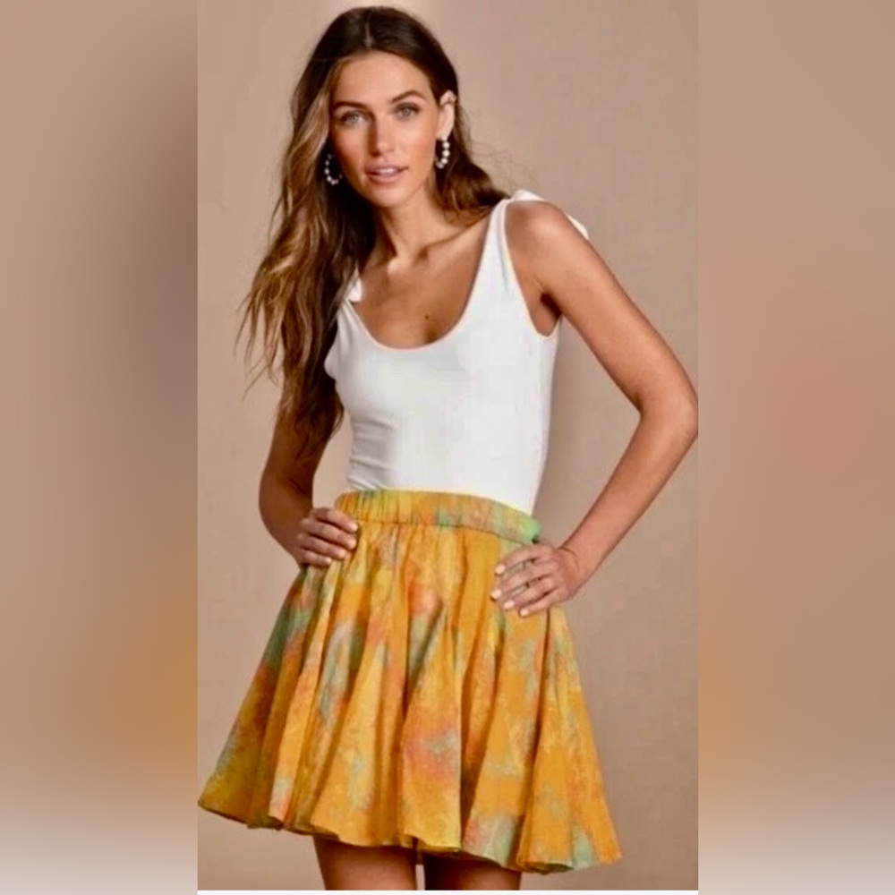 Free People Yellow and Orange Skater Skirt